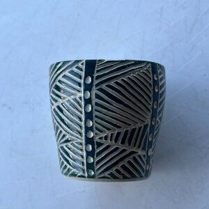 Turquoise and White Carved Pottery Wine or Espresso Cup